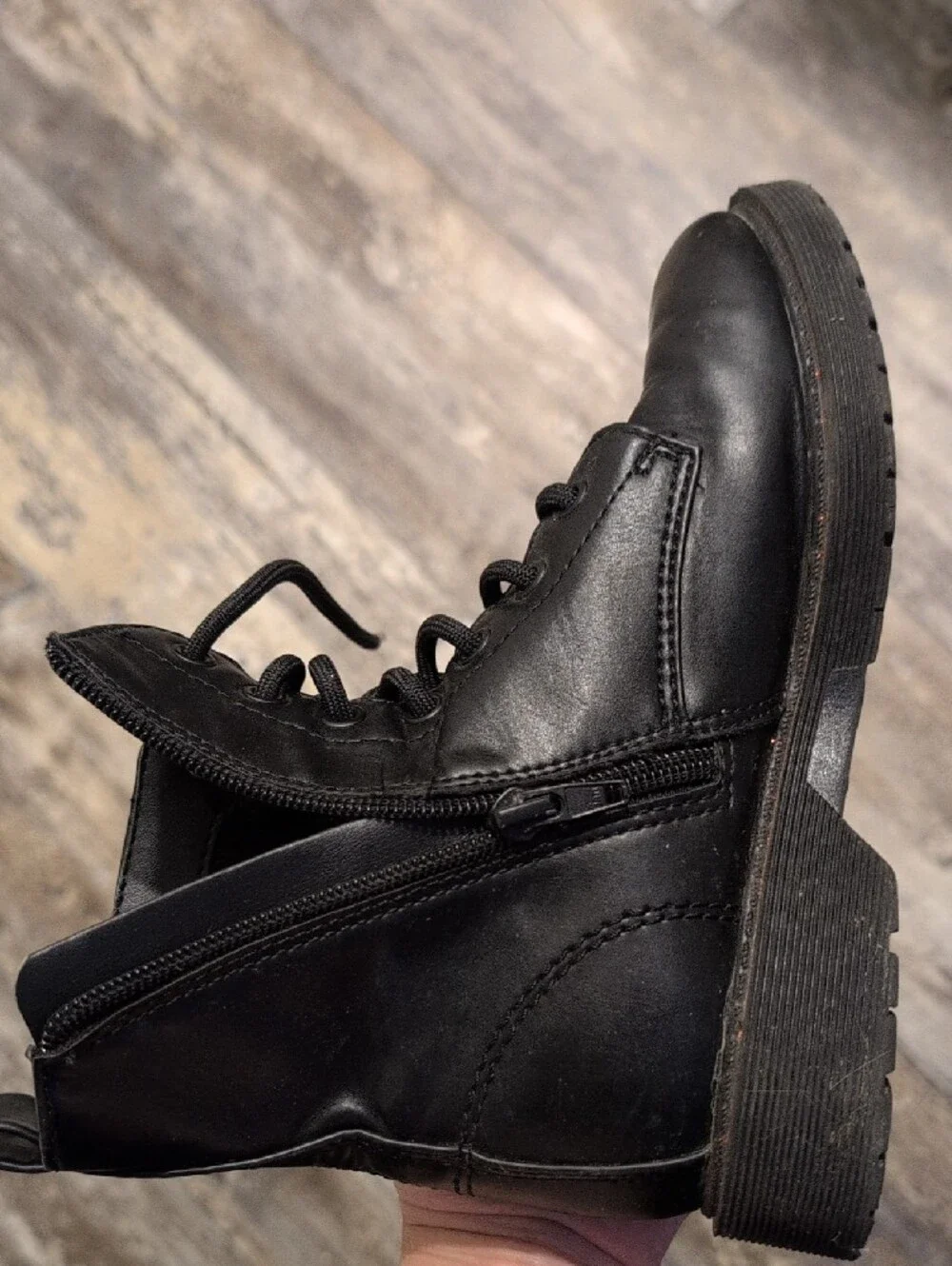 Kid's Black Lace-Up Leather Boots